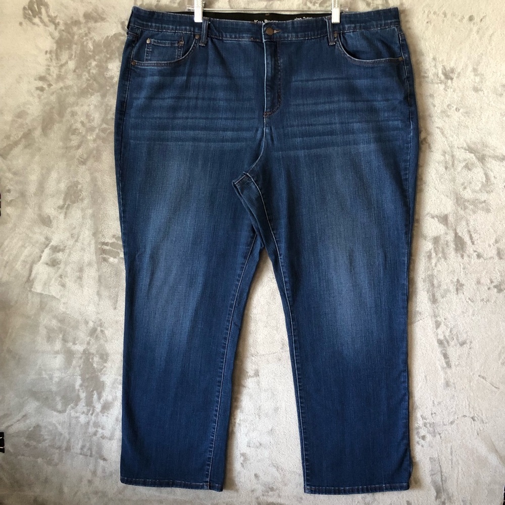 Women‎ Straight Leg Jeans Size 24W Dark Wash Elastic Waist Kim Rogers